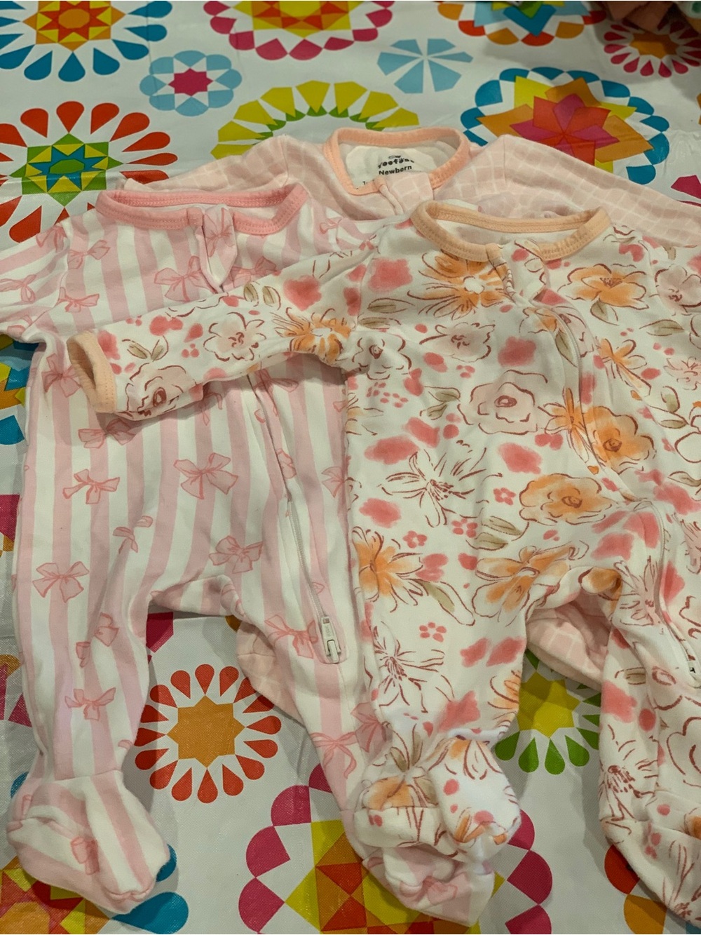 Yoofoss Organic Cotton Pink Floral Bow Print Baby Onsies Sleepers